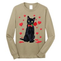 Black Cat With Rose Valentines Valentine Cat Lover Long Sleeve Shirt