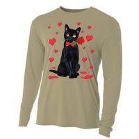 Black Cat With Rose Valentines Valentine Cat Lover Cooling Performance Long Sleeve Crew