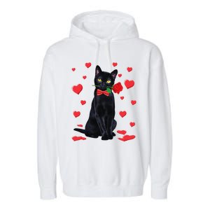 Black Cat With Rose Valentines Valentine Cat Lover Garment-Dyed Fleece Hoodie