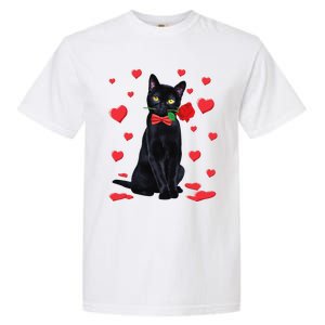 Black Cat With Rose Valentines Valentine Cat Lover Garment-Dyed Heavyweight T-Shirt