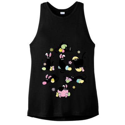 Black Cat With Bunny Eggs Happy Easter Day Matching Ladies PosiCharge Tri-Blend Wicking Tank