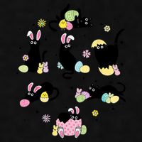 Black Cat With Bunny Eggs Happy Easter Day Matching Ladies PosiCharge Tri-Blend Wicking Tank