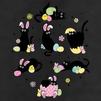 Black Cat With Bunny Eggs Happy Easter Day Matching 7 Panel Mesh Trucker Snapback Hat