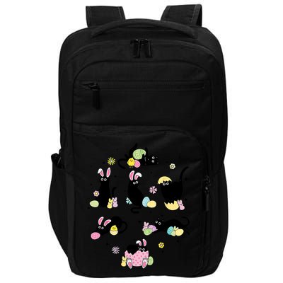 Black Cat With Bunny Eggs Happy Easter Day Matching Impact Tech Backpack