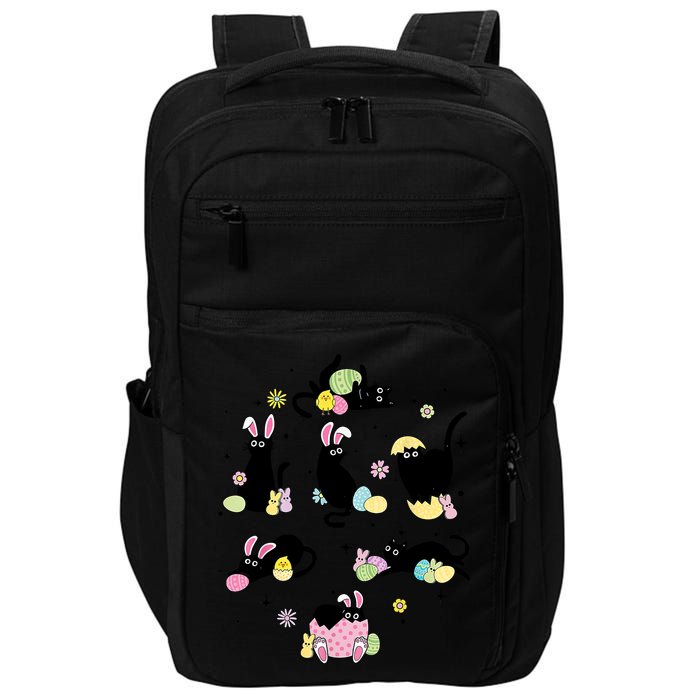 Black Cat With Bunny Eggs Happy Easter Day Matching Impact Tech Backpack