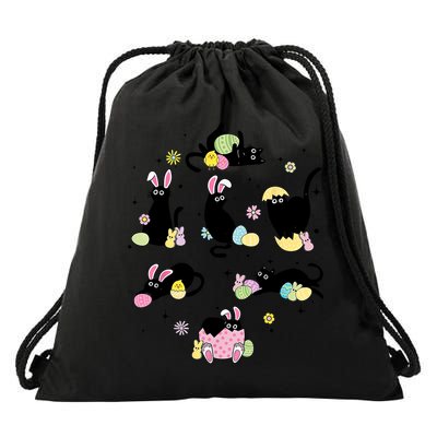 Black Cat With Bunny Eggs Happy Easter Day Matching Drawstring Bag