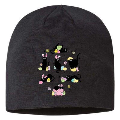 Black Cat With Bunny Eggs Happy Easter Day Matching Sustainable Beanie