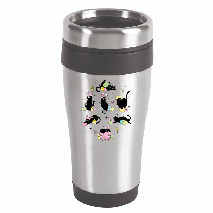Black Cat With Bunny Eggs Happy Easter Day Matching 16oz Travel Tumbler