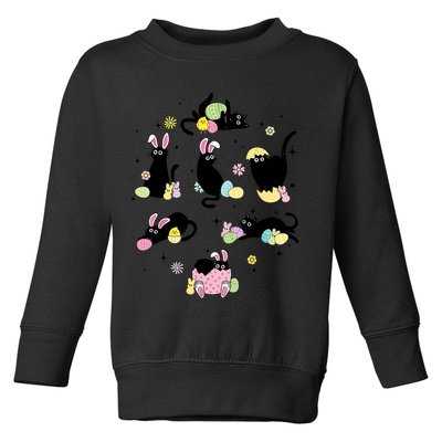 Black Cat With Bunny Eggs Happy Easter Day Matching Toddler Sweatshirt