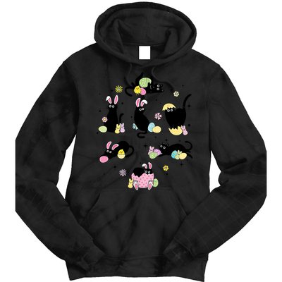 Black Cat With Bunny Eggs Happy Easter Day Matching Tie Dye Hoodie