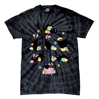Black Cat With Bunny Eggs Happy Easter Day Matching Tie-Dye T-Shirt