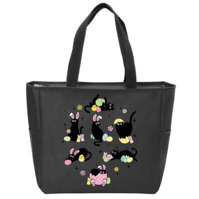 Black Cat With Bunny Eggs Happy Easter Day Matching Zip Tote Bag
