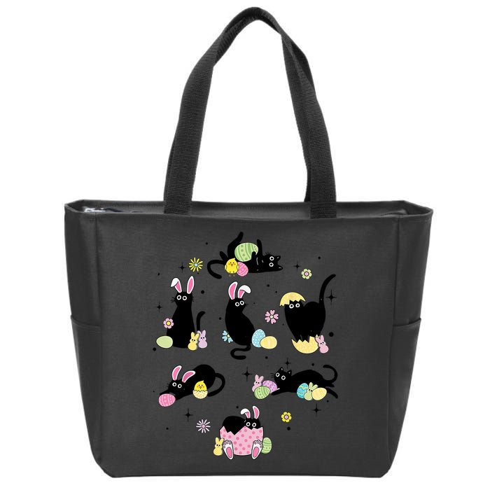 Black Cat With Bunny Eggs Happy Easter Day Matching Zip Tote Bag