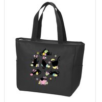 Black Cat With Bunny Eggs Happy Easter Day Matching Zip Tote Bag