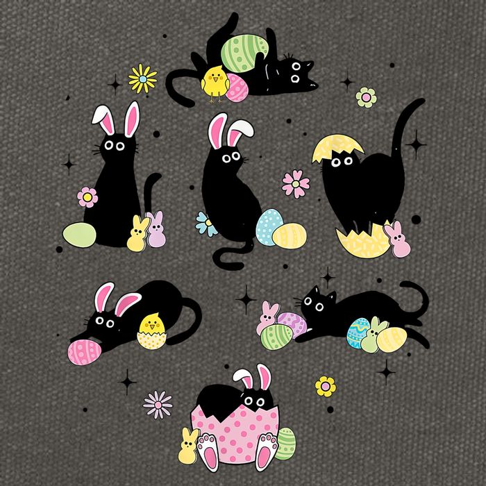 Black Cat With Bunny Eggs Happy Easter Day Matching Cotton Canvas Backpack