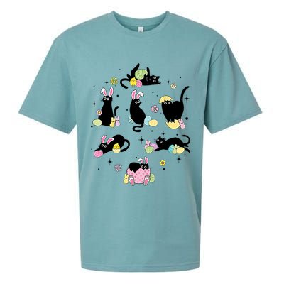 Black Cat With Bunny Eggs Happy Easter Day Matching Sueded Cloud Jersey T-Shirt