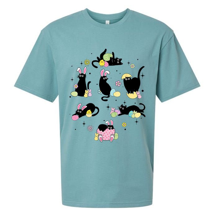 Black Cat With Bunny Eggs Happy Easter Day Matching Sueded Cloud Jersey T-Shirt