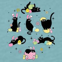 Black Cat With Bunny Eggs Happy Easter Day Matching Sueded Cloud Jersey T-Shirt