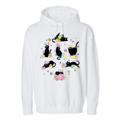 Black Cat With Bunny Eggs Happy Easter Day Matching Garment-Dyed Fleece Hoodie