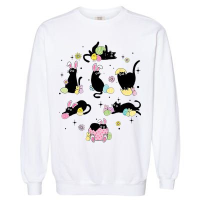 Black Cat With Bunny Eggs Happy Easter Day Matching Garment-Dyed Sweatshirt