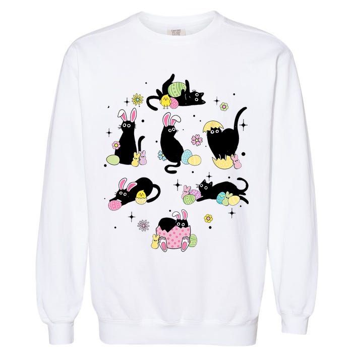 Black Cat With Bunny Eggs Happy Easter Day Matching Garment-Dyed Sweatshirt