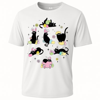 Black Cat With Bunny Eggs Happy Easter Day Matching Performance Shirt