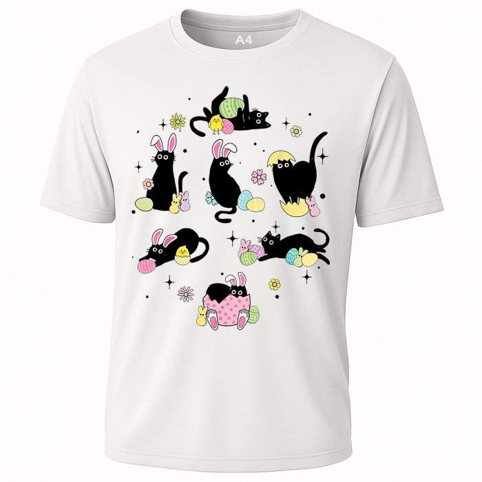 Black Cat With Bunny Eggs Happy Easter Day Matching Performance Shirt