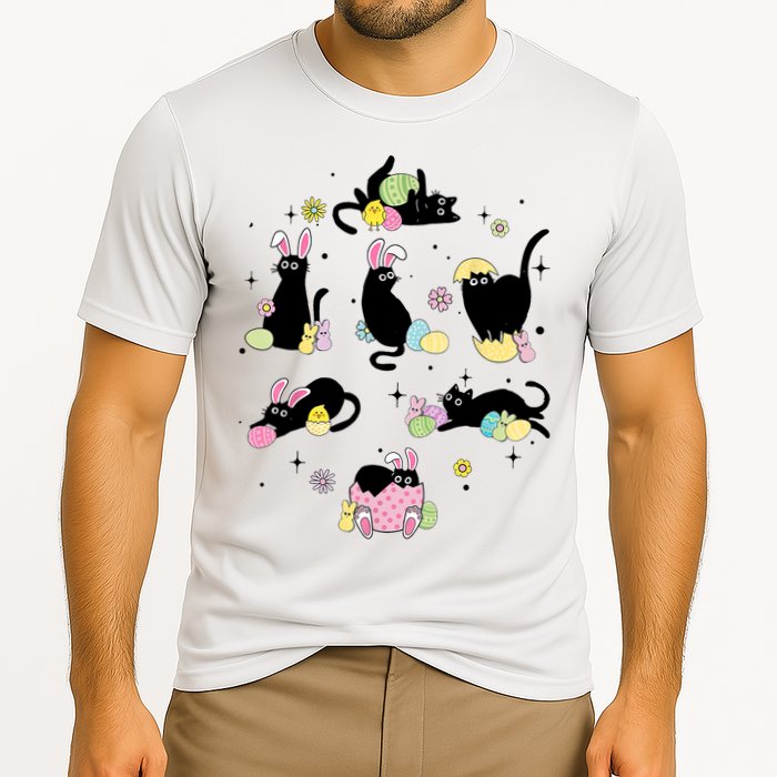 Black Cat With Bunny Eggs Happy Easter Day Matching Performance Shirt