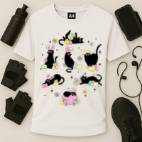 Black Cat With Bunny Eggs Happy Easter Day Matching Performance Shirt