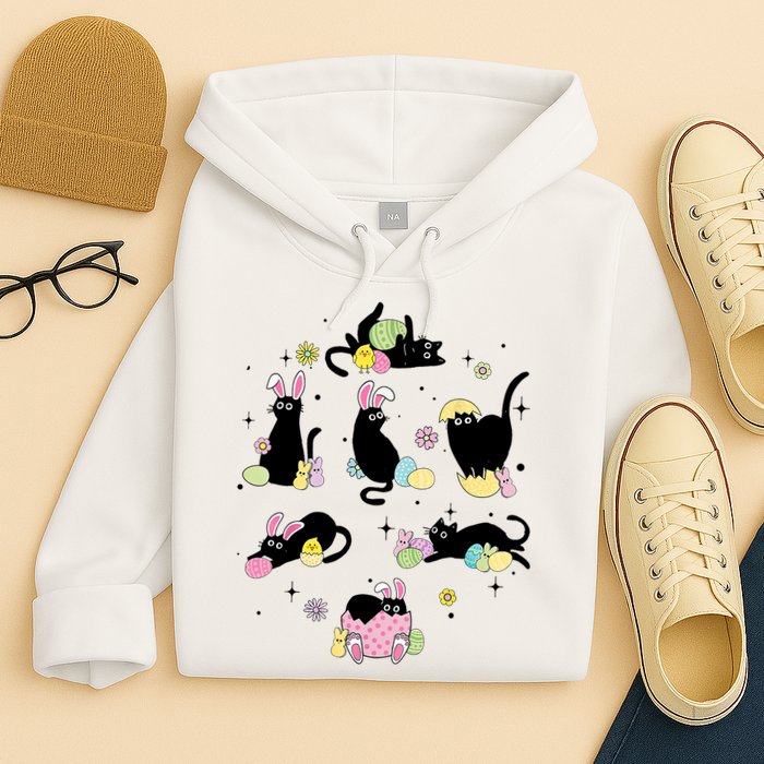 Black Cat With Bunny Eggs Happy Easter Day Matching Hoodie