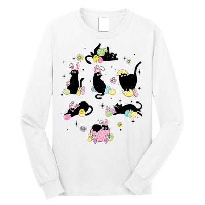 Black Cat With Bunny Eggs Happy Easter Day Matching Long Sleeve Shirt