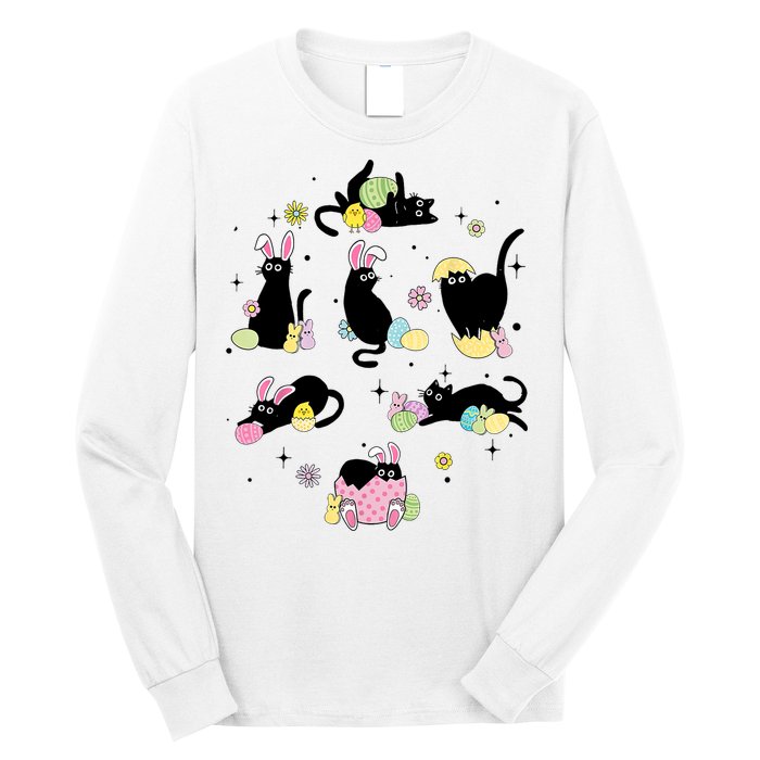 Black Cat With Bunny Eggs Happy Easter Day Matching Long Sleeve Shirt