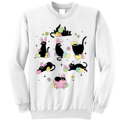 Black Cat With Bunny Eggs Happy Easter Day Matching Sweatshirt