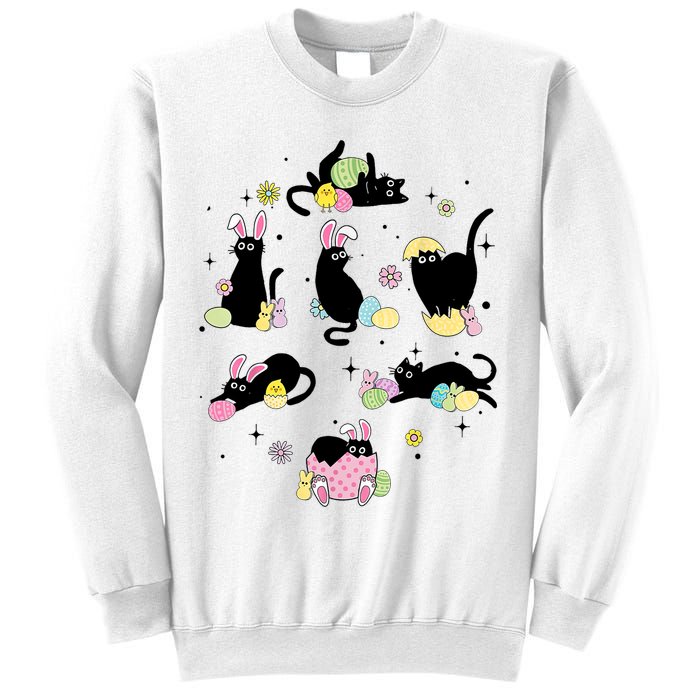 Black Cat With Bunny Eggs Happy Easter Day Matching Sweatshirt