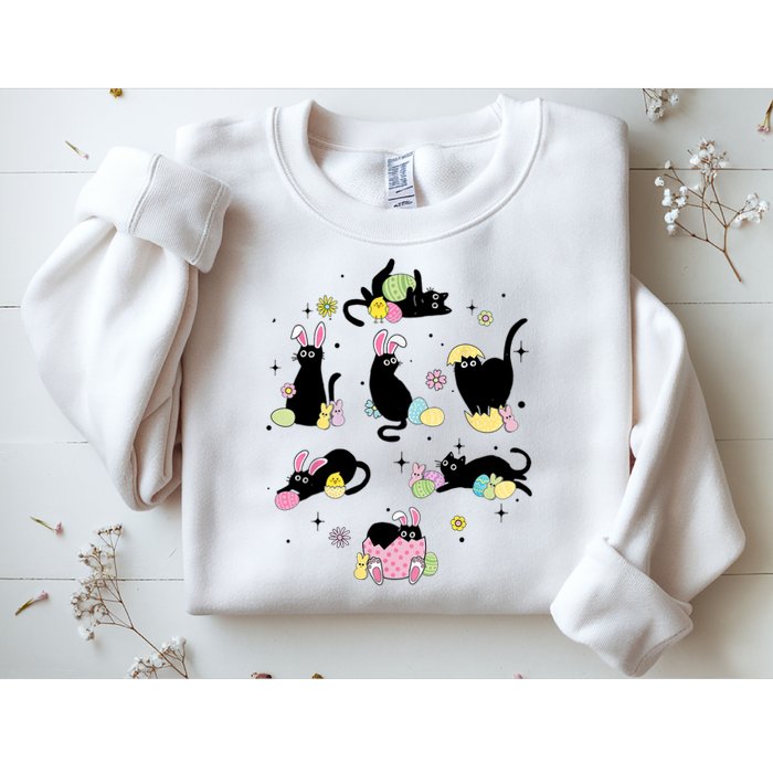 Black Cat With Bunny Eggs Happy Easter Day Matching Sweatshirt