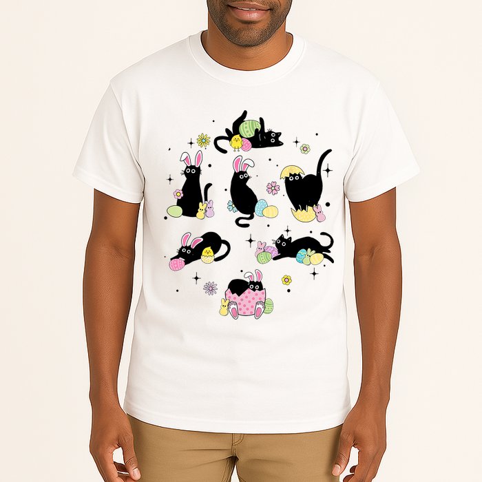 Black Cat With Bunny Eggs Happy Easter Day Matching Tall T-Shirt