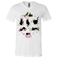 Black Cat With Bunny Eggs Happy Easter Day Matching V-Neck T-Shirt