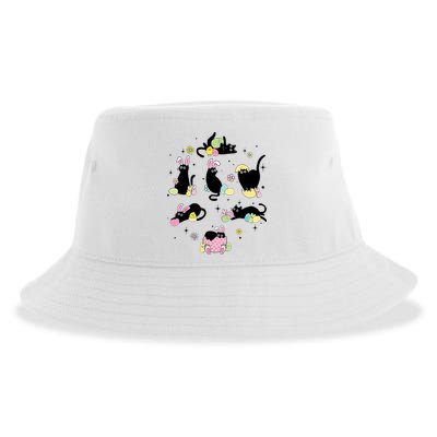 Black Cat With Bunny Eggs Happy Easter Day Matching Sustainable Bucket Hat