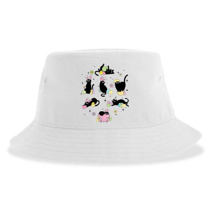 Black Cat With Bunny Eggs Happy Easter Day Matching Sustainable Bucket Hat