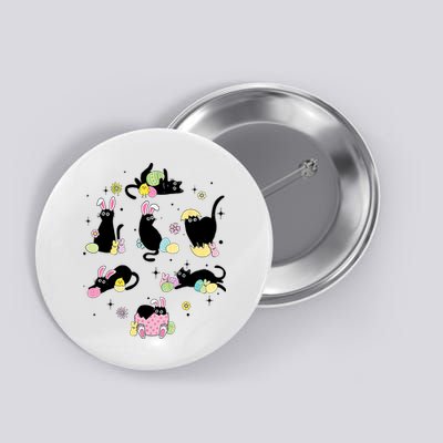Black Cat With Bunny Eggs Happy Easter Day Matching Button