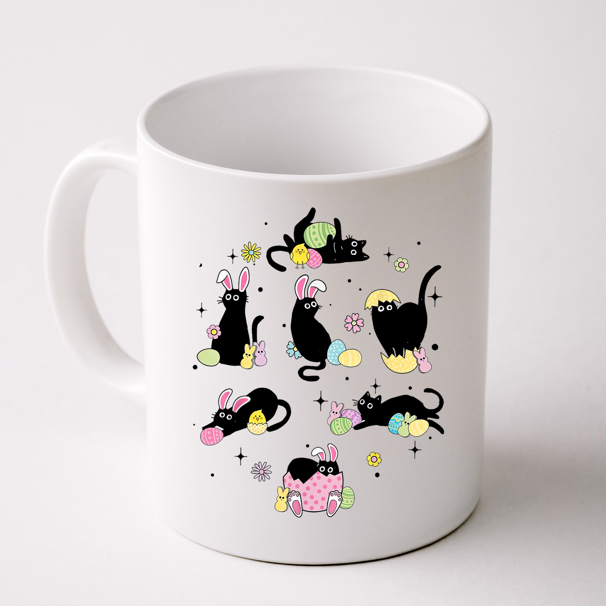 Black Cat With Bunny Eggs Happy Easter Day Matching Mug