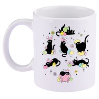 Black Cat With Bunny Eggs Happy Easter Day Matching 11oz C Handle Ceramic Mug