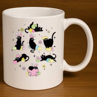 Black Cat With Bunny Eggs Happy Easter Day Matching 11oz C Handle Ceramic Mug