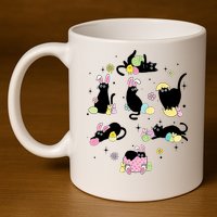 Black Cat With Bunny Eggs Happy Easter Day Matching 11oz C Handle Ceramic Mug