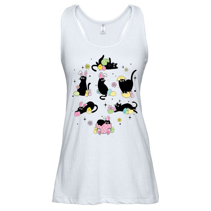 Black Cat With Bunny Eggs Happy Easter Day Matching Ladies Essential Flowy Tank