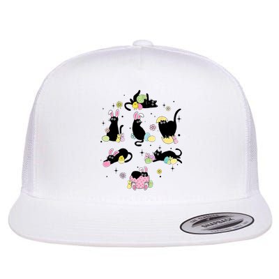 Black Cat With Bunny Eggs Happy Easter Day Matching Flatbill Hat