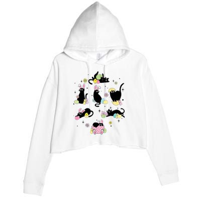 Black Cat With Bunny Eggs Happy Easter Day Matching Crop Fleece Hoodie