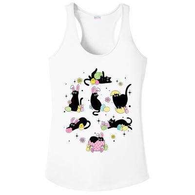 Black Cat With Bunny Eggs Happy Easter Day Matching Ladies PosiCharge Competitor Racerback Tank