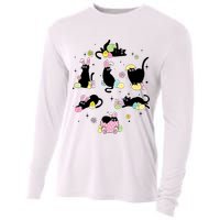 Black Cat With Bunny Eggs Happy Easter Day Matching Cooling Performance Long Sleeve Crew