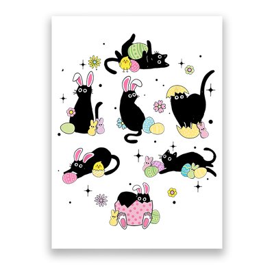 Black Cat With Bunny Eggs Happy Easter Day Matching Poster